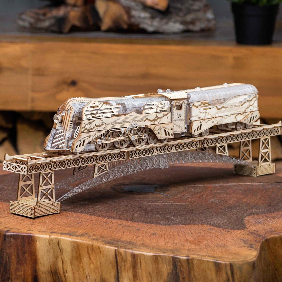 The Thunderstorm Express. Train with tender. Mechanical model. wooden train, Veter Models, gift idea, wooden kit, hybrid, decor, 3d puzzle
