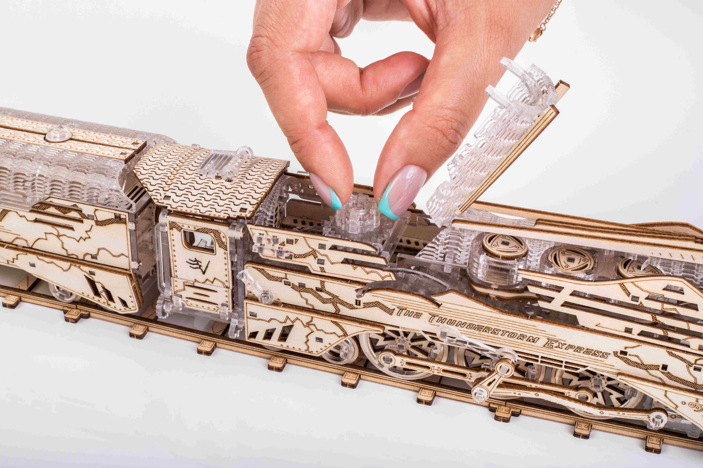 The Thunderstorm Express. Train with tender. Mechanical model. wooden train, Veter Models, gift idea, wooden kit, hybrid, decor, 3d puzzle