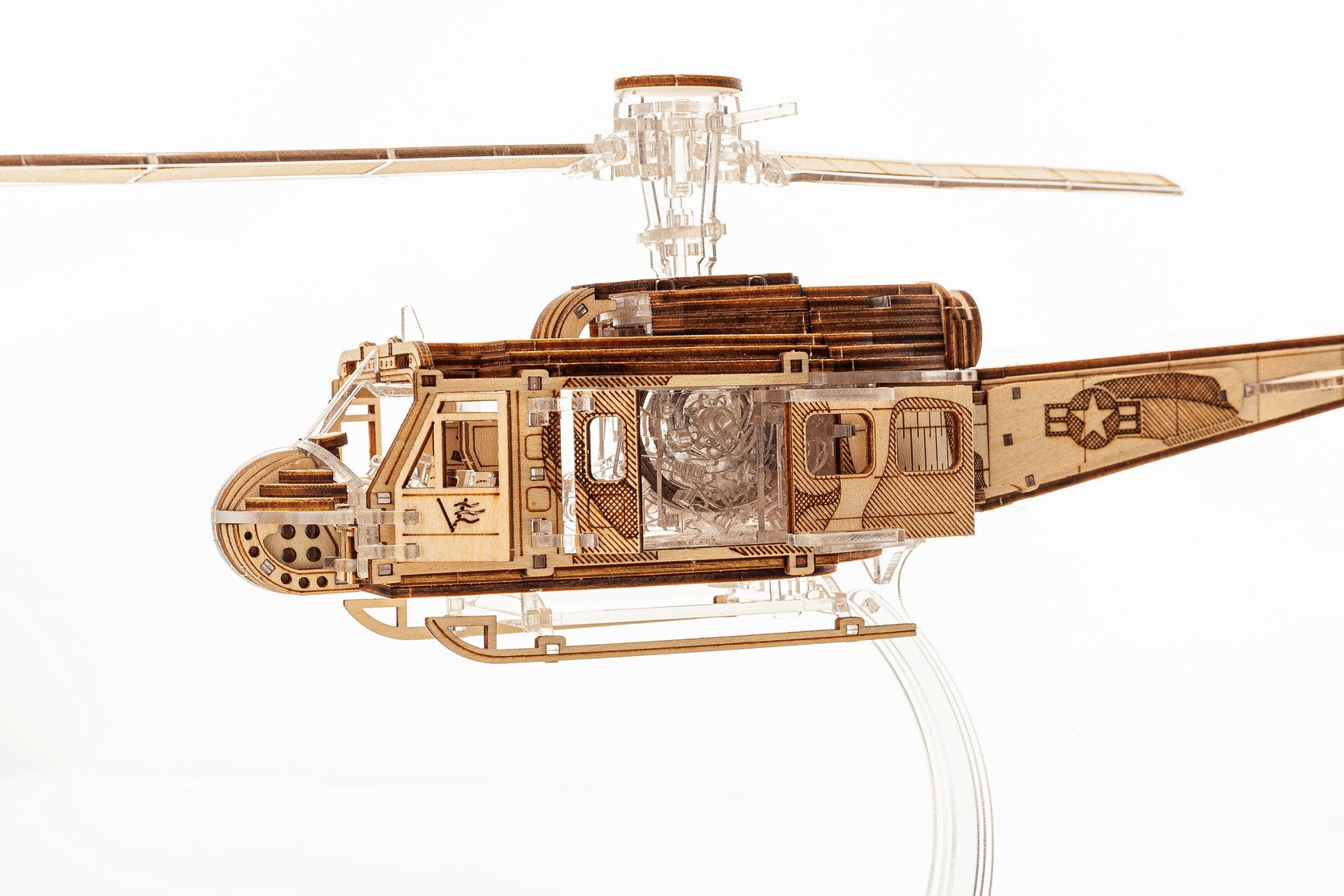 Valkyrja. Helicopter+helipad model. Bell UH-1 Huey. Mechanical 3D Puzzle. Construction Kit. Veter Models. Wooden Plastic. Functional model.