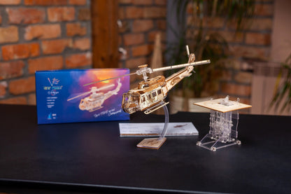 Valkyrja. Helicopter+helipad model. Bell UH-1 Huey. Mechanical 3D Puzzle. Construction Kit. Veter Models. Wooden Plastic. Functional model.