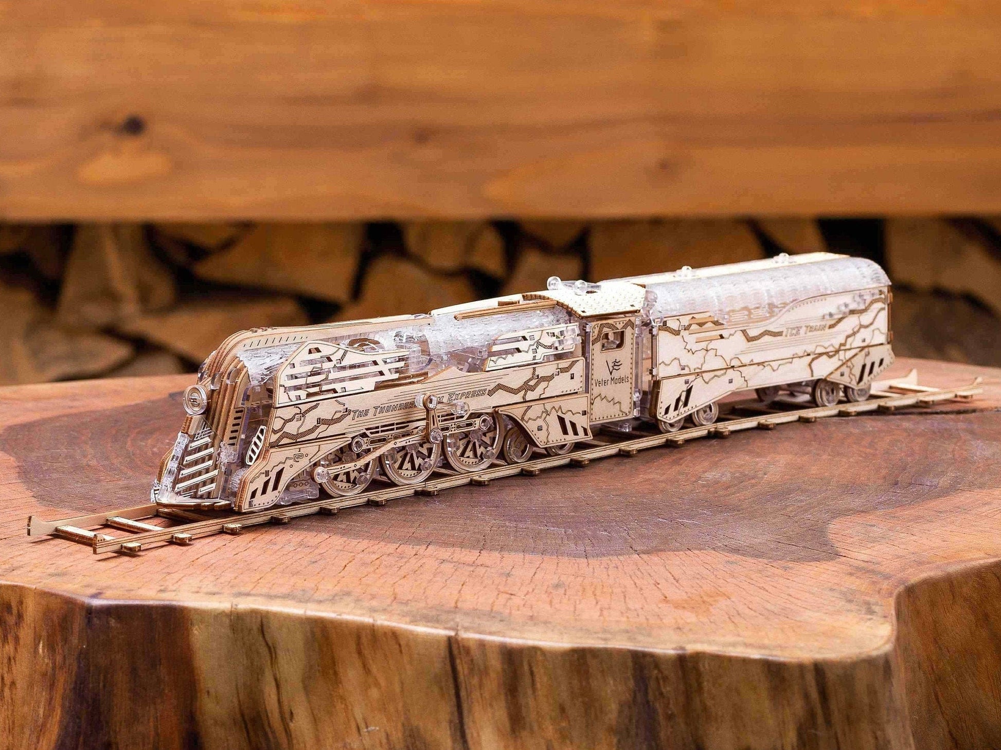 The Thunderstorm Express. Train with tender. Mechanical model. wooden train, Veter Models, gift idea, wooden kit, hybrid, decor, 3d puzzle